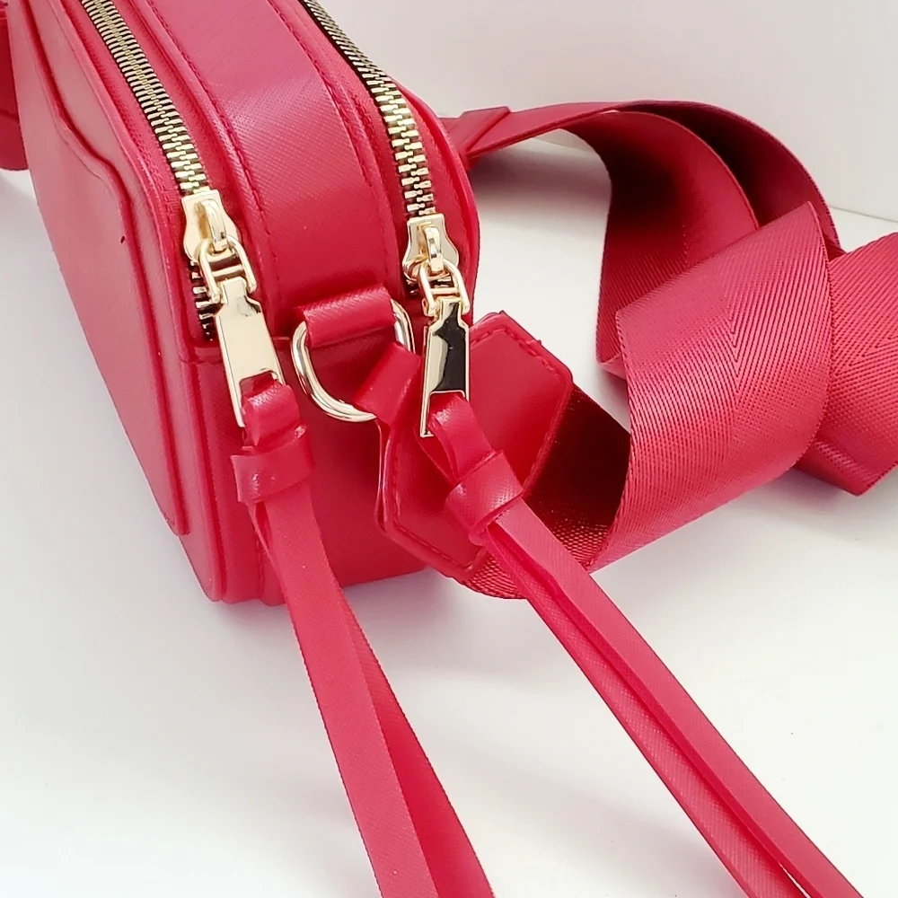 Caleesa Double Zipper Red Jelly Camera Women's Crossbody Bag